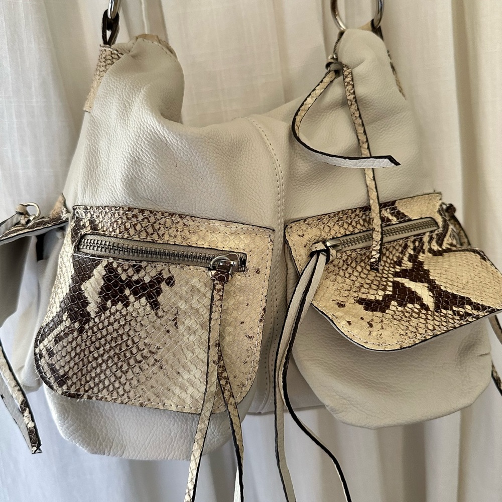 Mania Italy Cream and Tan Y2K Leather Snake Print Bag